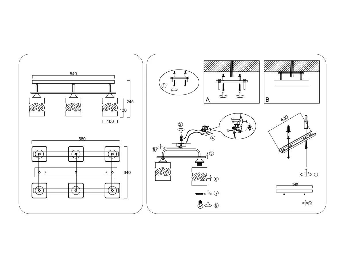 картинка Светильник потолочный со стеклянными плафонами