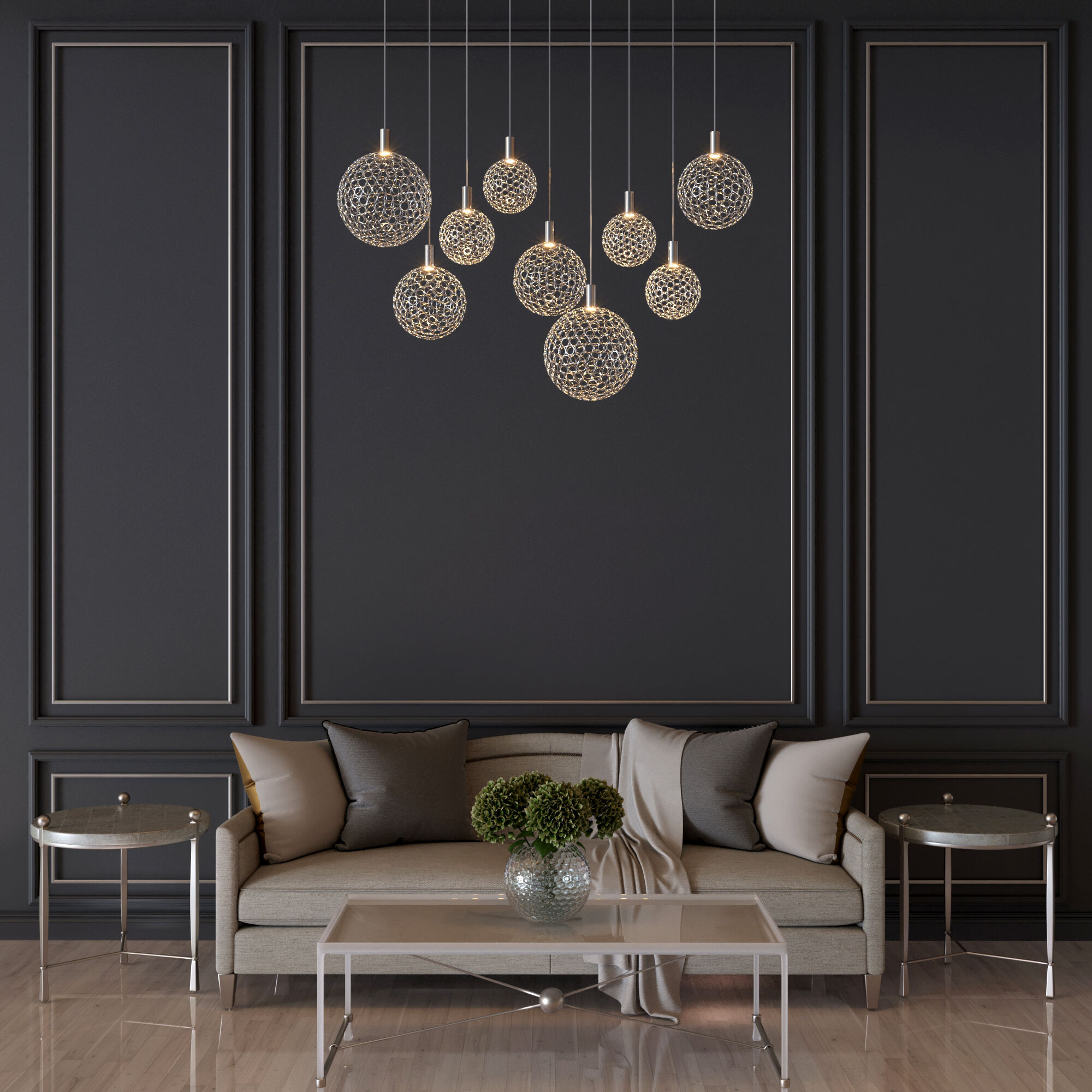 картинка Подвесной светодиодный светильник с металлическими плафонами 90353/9 хром