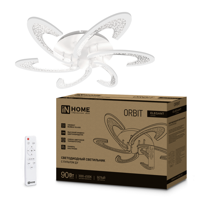 картинка Светильник светодиодный ELEGANT ORBIT 90Вт 230В 3000-6500K 725х635х90мм c пультом ДУ белый IN HOME
