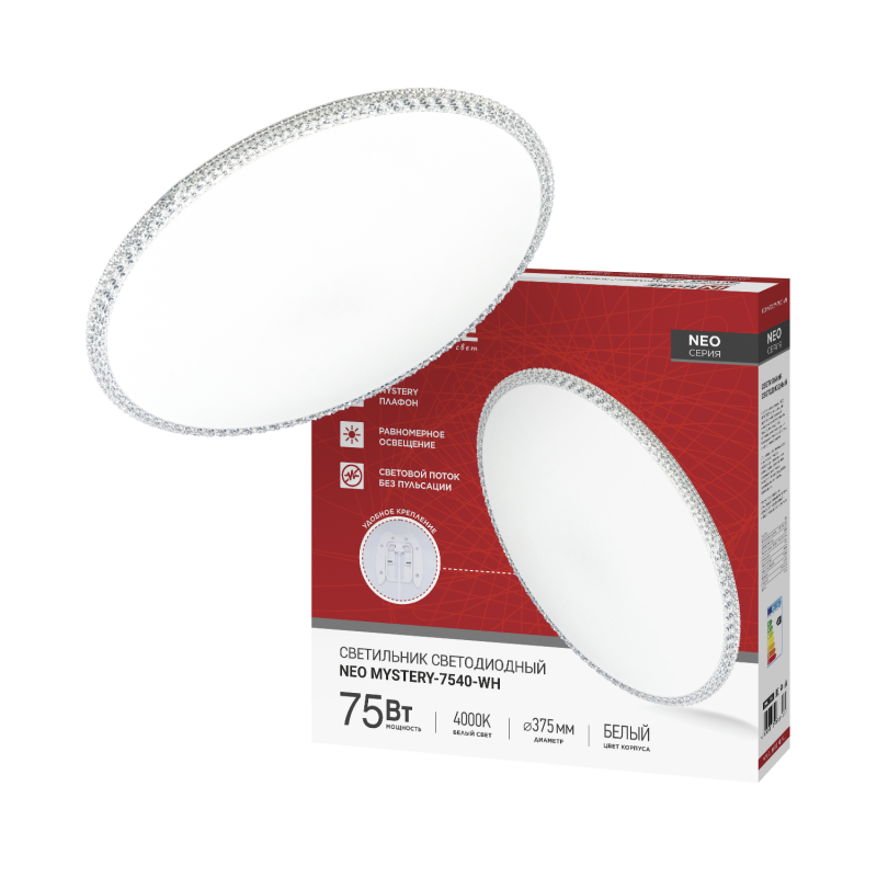 картинка Светильник светодиодный NEO MYSTERY-7540-WH 75Вт 230В 4000K 6000Лм 375x60мм белый IN HOME
