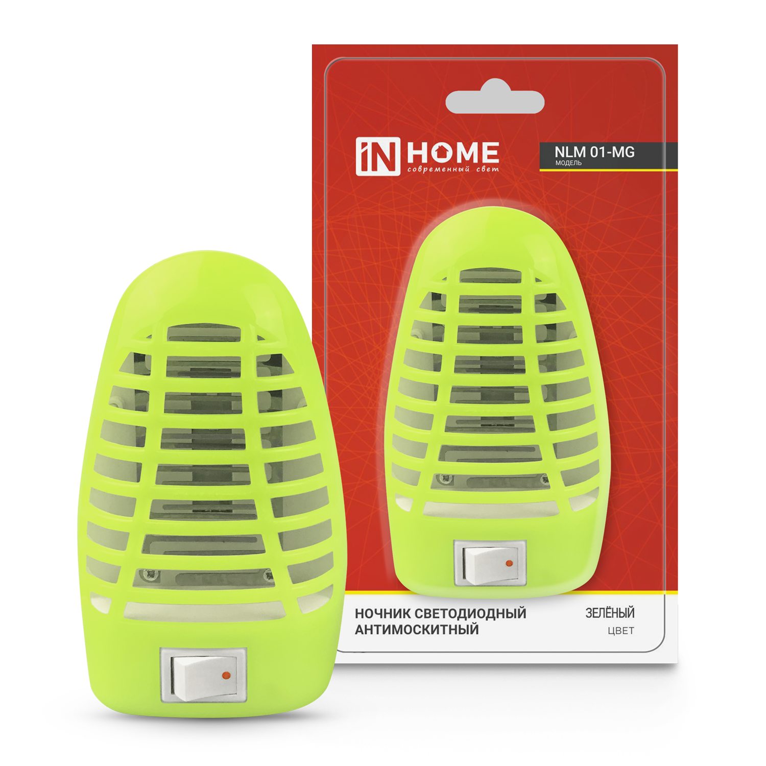 картинка Ночник светодиодный антимоскитный NLM 01-MG зеленый с выключателем 230В IN HOME