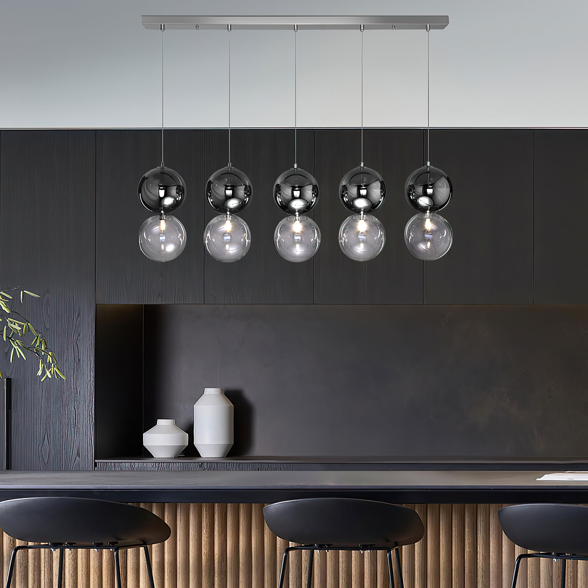 картинка Подвесной светильник со стеклянными плафонами 50091/5 хром/дымчатый