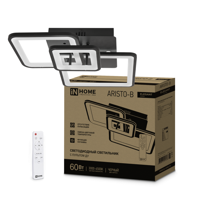 картинка Светильник светодиодный ELEGANT ARISTO-B 60Вт 230В 3000-6500K 4700Лм 530х448х150мм пульт ДУ черный IN HOME