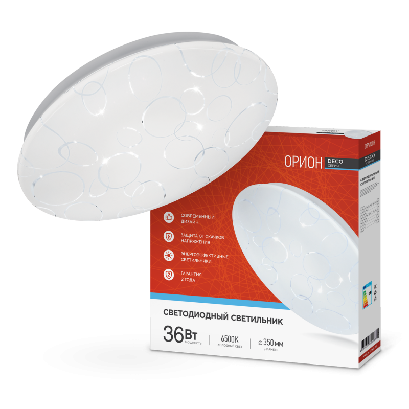 картинка Светильник светодиодный серии DECO ОРИОН 36Вт 230В 6500К 3240Лм 380х55мм IN HOME