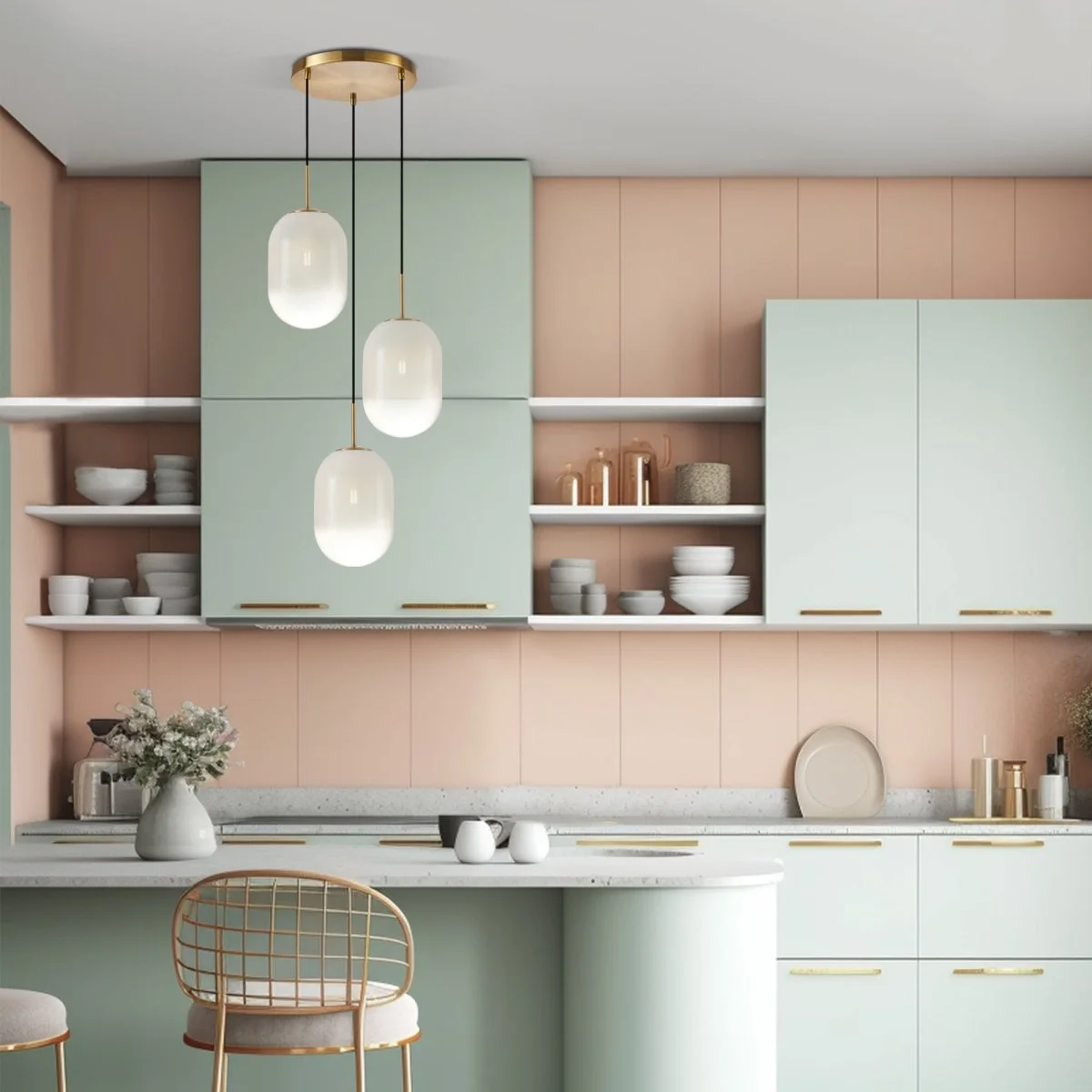 картинка Подвесной светильник со стеклянными плафонами 60161/3 латунь