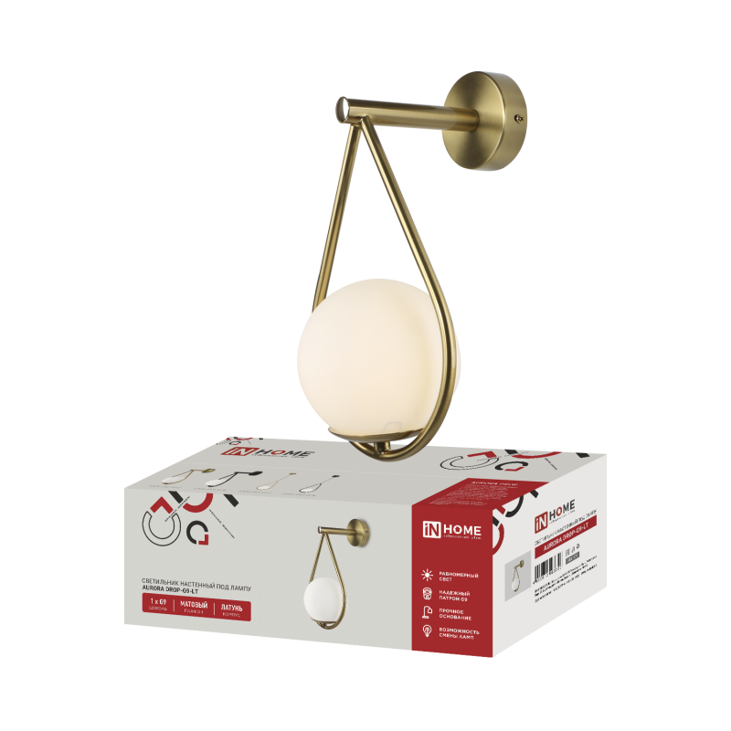 картинка Светильник настенный под лампу AURORA DROP-G9-LT 1хG9 матовый плафон, латунный корпус IN HOME