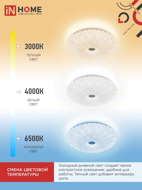 картинка Светильник светодиодный COMFORT ASTRA 55Вт 230В 3000-6500K 4400Лм 385x90мм с пультом ДУ IN HOME