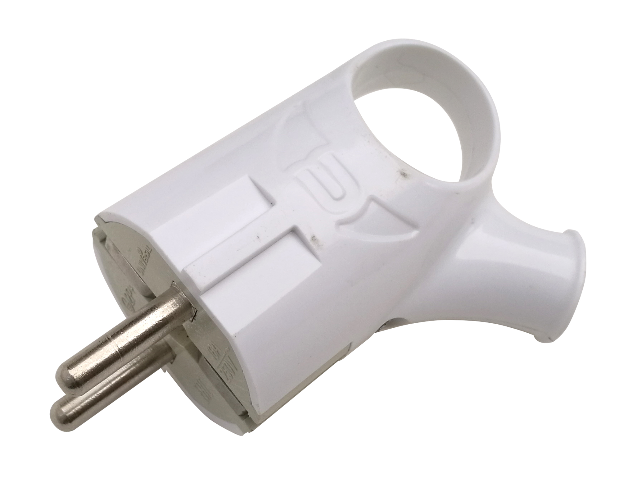 картинка Вилка угловая с кольцом с заземлением 16А белая 4120 IN HOME