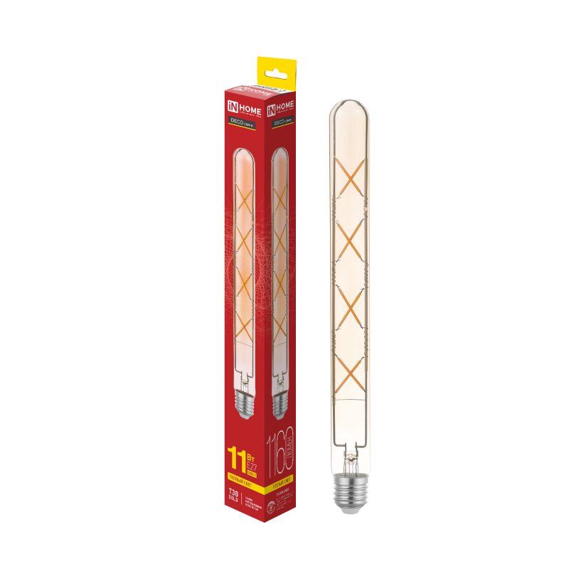 картинка Лампа светодиодная LED-T30-deco gold 11Вт 230В Е27 3000К 1160Лм 300мм золотистая IN HOME