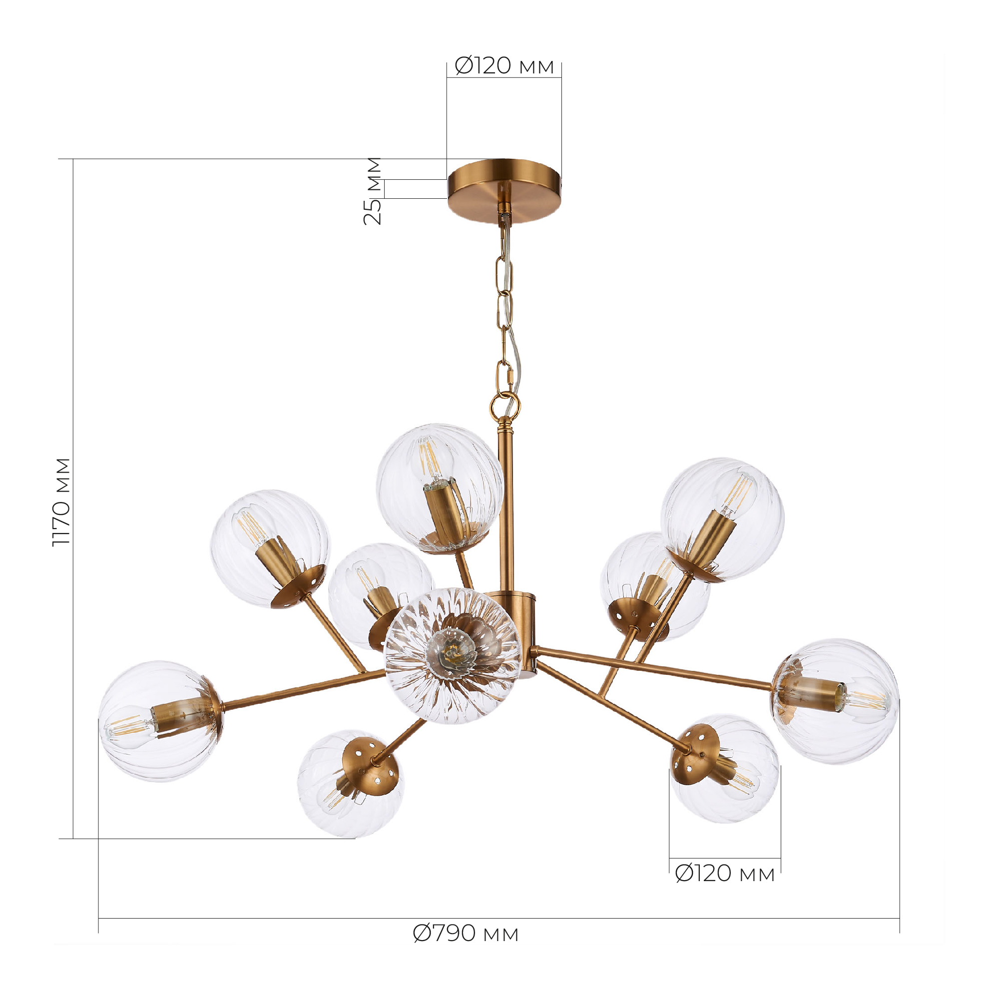 картинка SLE220803-10 Светильник подвесной Латунь/Прозрачный E14 10*40W