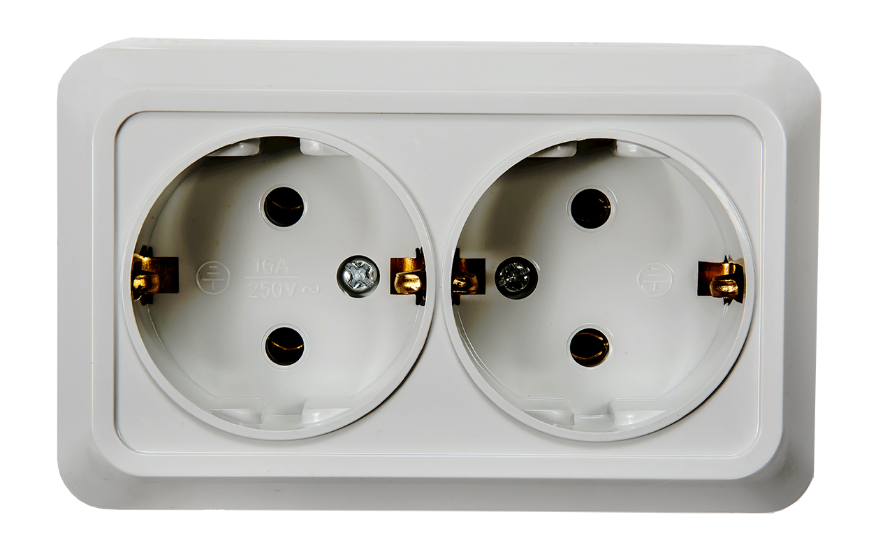 картинка Розетка двойная с заземлением BOLLETO белая накладная 7128 IN HOME