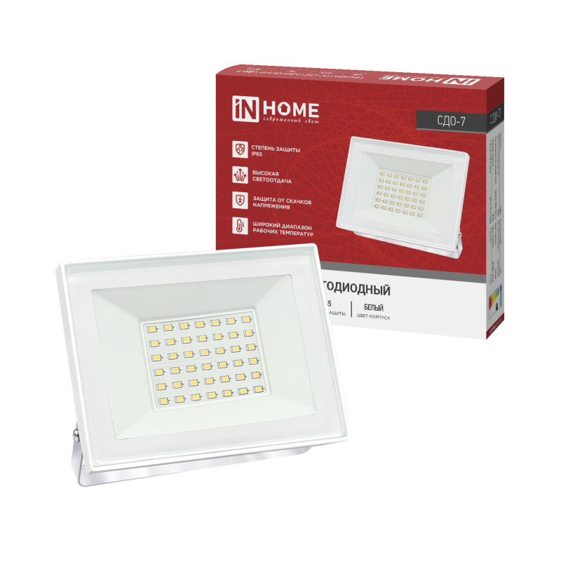 картинка Прожектор светодиодный СДО-7 50Вт 230В 4000К IP65 белый IN HOME