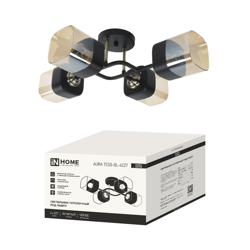 картинка Светильник потолочный под лампу AURA TESO-BL-4E27 540x430x150 черный, золото IN HOME