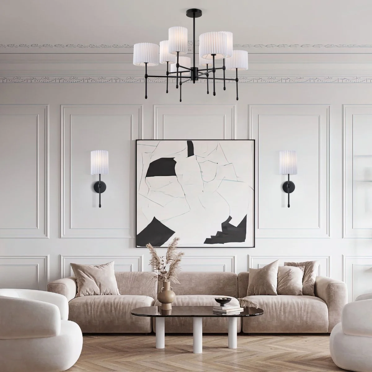 картинка Умный потолочный светильник с тканевыми абажурами 60162/8 черный