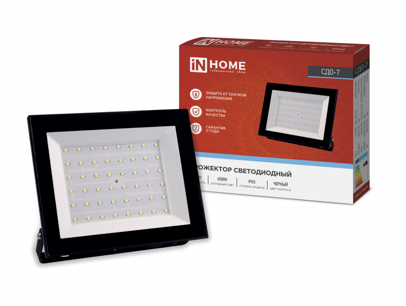 картинка Прожектор светодиодный СДО-7 70Вт 230В 6500К IP65 черный IN HOME