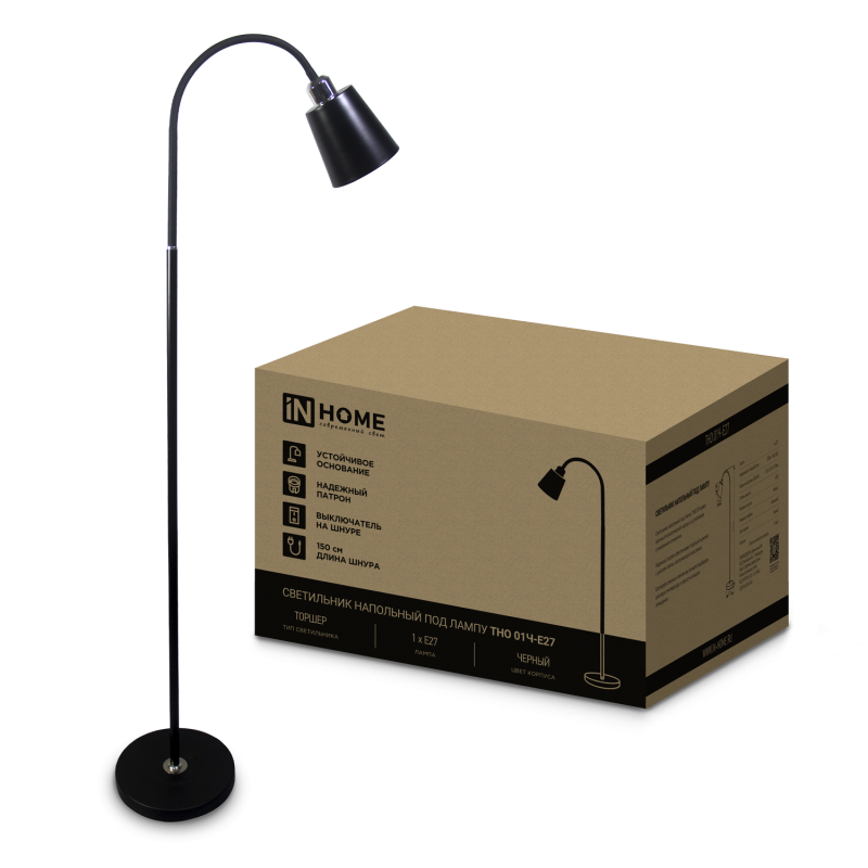 картинка Светильник напольный под лампу ТНО 01-E27Ч 230В черный плафон, черный корпус IN HOME
