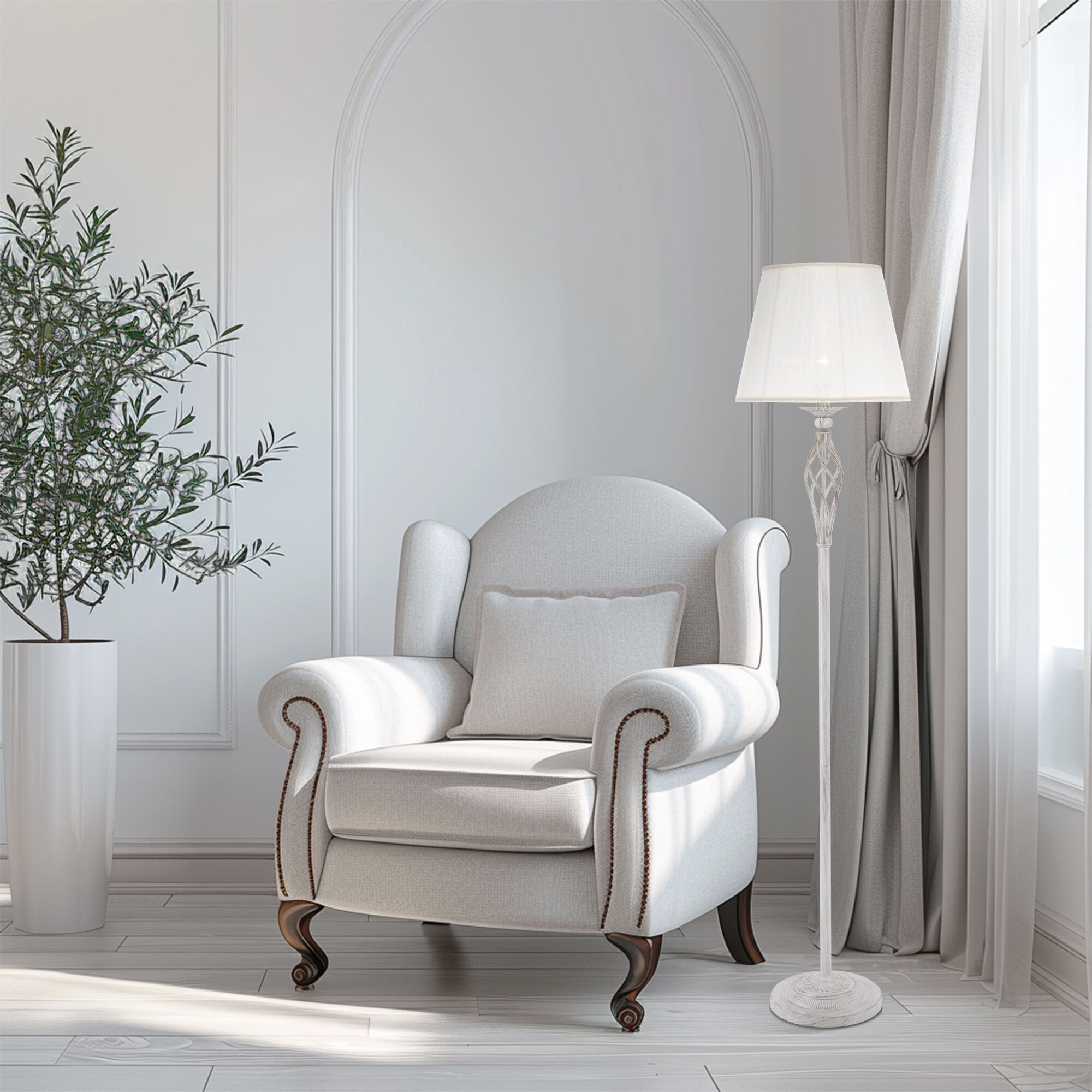 картинка Торшер с абажуром белый с золотом 01003/1 белый с золотом