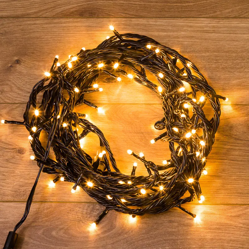 картинка Гирлянда Нить управляемая 20м 200 LED ТЕПЛЫЙ БЕЛЫЙ черный ПВХ IP 65 свечение с динамикой 230В нужен контроллер 217-204 NEON-NIGHT