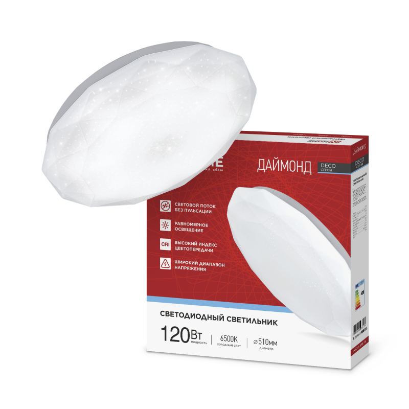 картинка Светильник светодиодный серии DECO ДАЙМОНД 120Вт 230В 6500К 12600Лм 496х85мм IN HOME