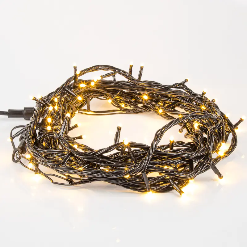 картинка Гирлянда Нить управляемая 20м 200 LED ТЕПЛЫЙ БЕЛЫЙ черный ПВХ IP 65 свечение с динамикой 230В нужен контроллер 217-204 NEON-NIGHT