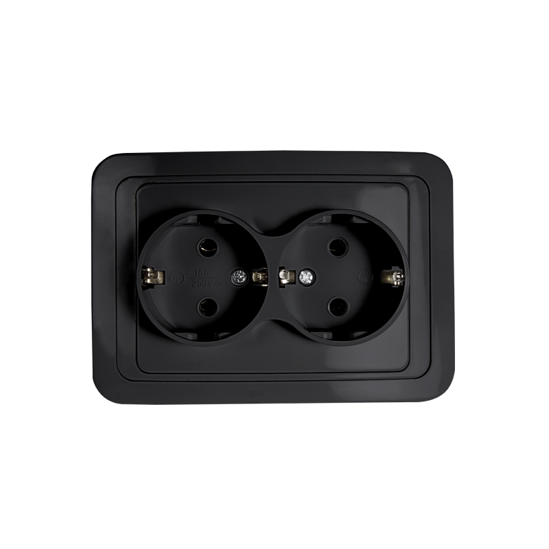 картинка Розетка двойная с заземлением CLASSICO черная 2128B IN HOME