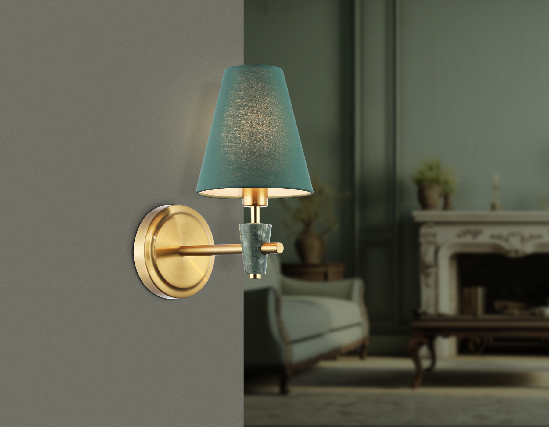 картинка Настенный светильник с абажуром и мрамором LH75055