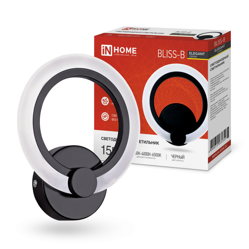картинка Светильник светодиодный ELEGANT BLISS-B 15Вт 230В 3000-6500K 1200Лм STEP COLOR черный IN HOME