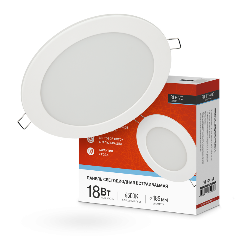 картинка Панель светодиодная встраиваемая круглая RLP-VC 1865WH 18Вт 230В 6500К 1440Лм 185мм белая IP40 IN HOME