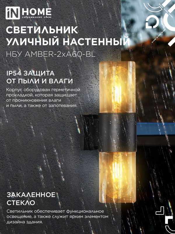 картинка Светильник уличный настенный двусторонний НБУ AMBER-2хA60-BL алюминиевый черный IP54 IN HOME