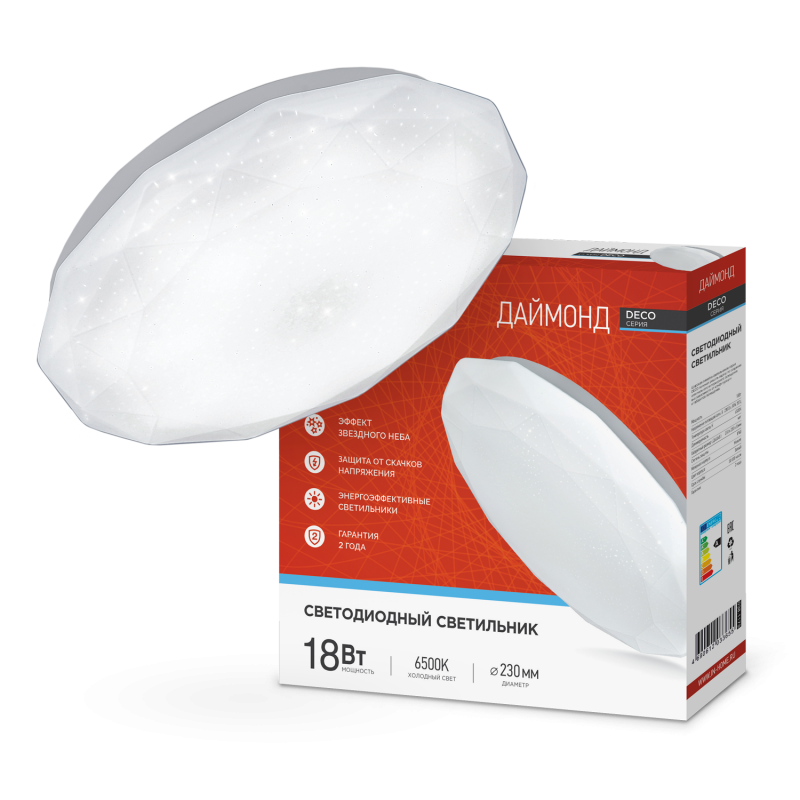 картинка Светильник светодиодный серии DECO ДАЙМОНД 18Вт 230В 6500К 1620Лм 260х55мм IN HOME