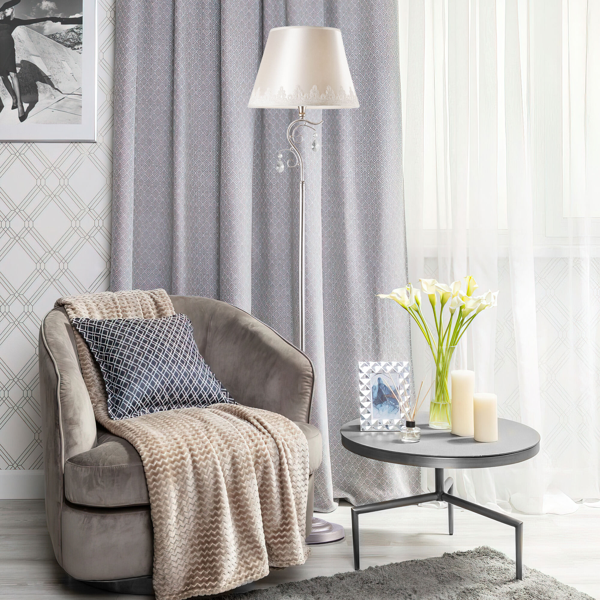 картинка Классический торшер с абажуром 01023/1 серебро