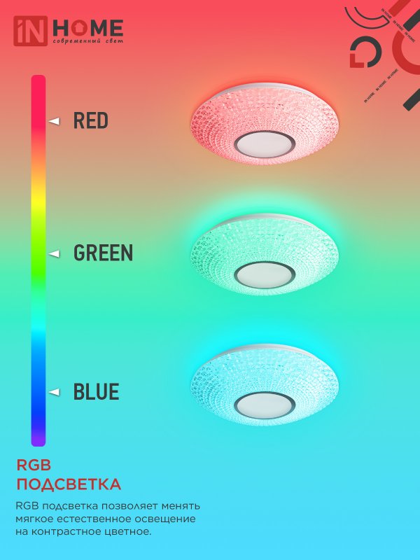картинка Светильник светодиодный COMFORT CRYSTAL-RGB 125Вт 230В 3000-6500K 10000Лм 500x115мм с пультом ДУ IN HOME