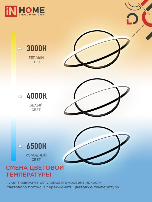 картинка Светильник светодиодный ESTETIKA RING-95RC-2BL 95Вт 230В 3000-6500K 600/400 1.2м трос пульт ДУ черный IN HOME