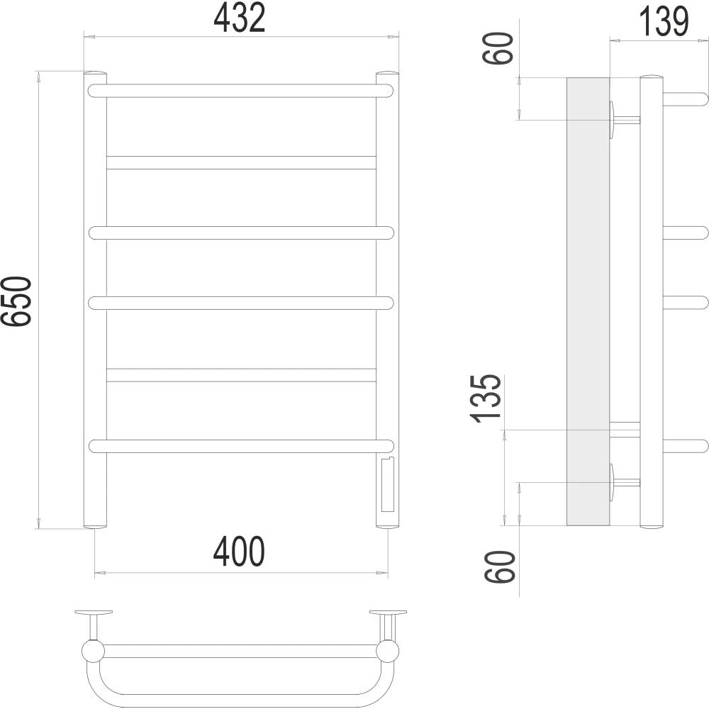 картинка Полотенцесушитель электрический TERMINUS  Евромикс quick touch П6 400х650, арт.4670078531261