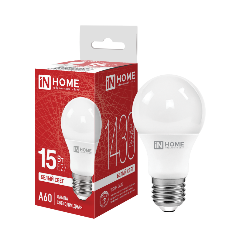 картинка Лампа светодиодная LED-A60-VC 15Вт 230В Е27 4000К 1430Лм IN HOME