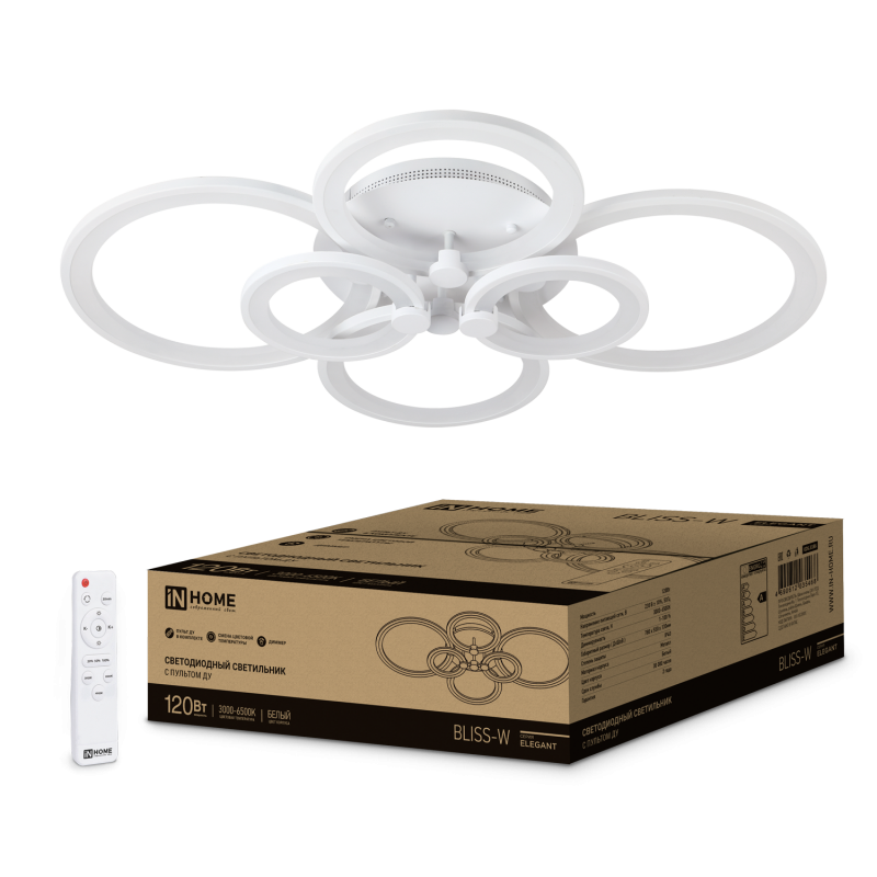 картинка Светильник светодиодный ELEGANT BLISS-W 120Вт 230В 3000-6500K 780х550х130мм c пультом ДУ белый IN HOME