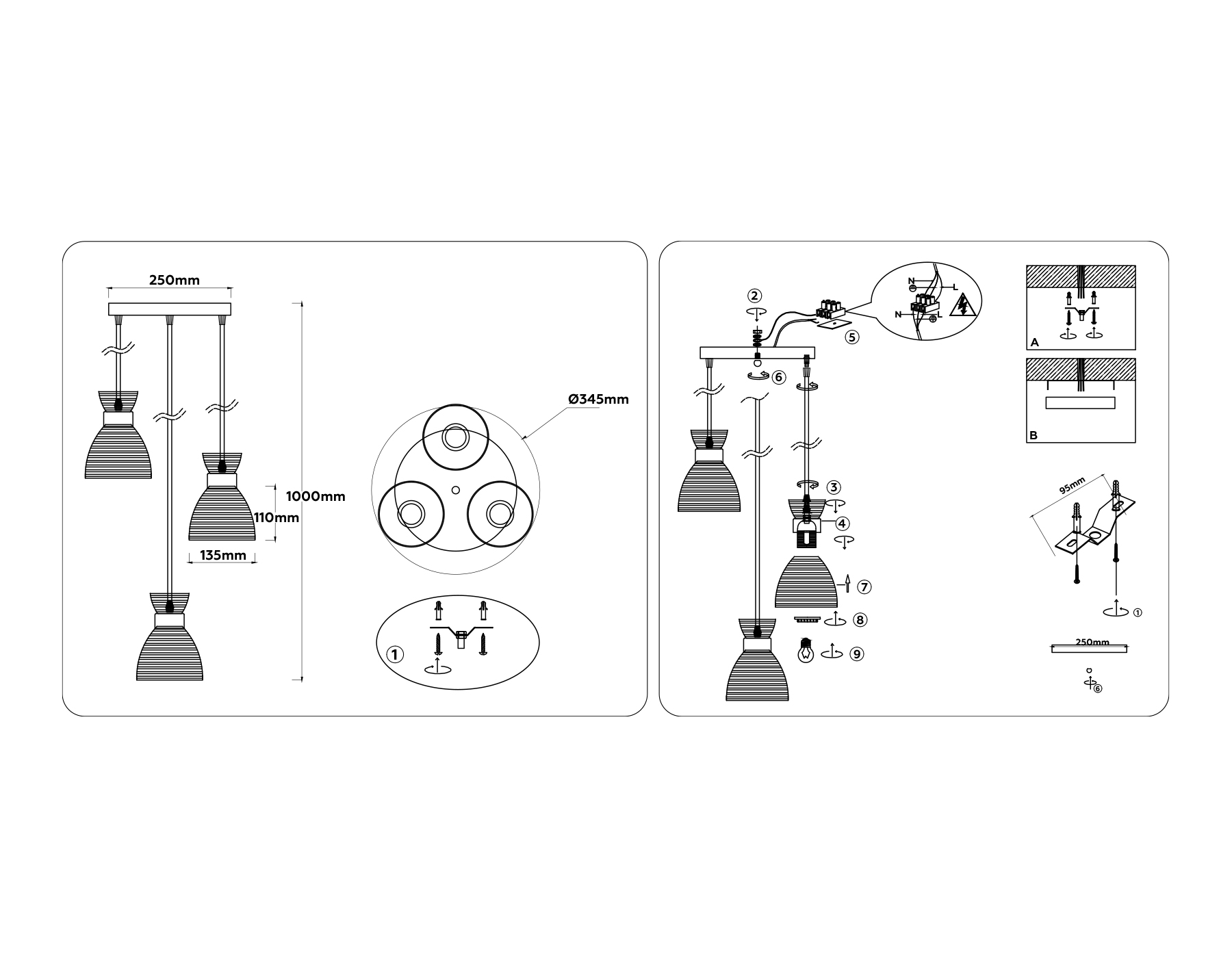 картинка Светильник подвесной со стеклянными плафонами