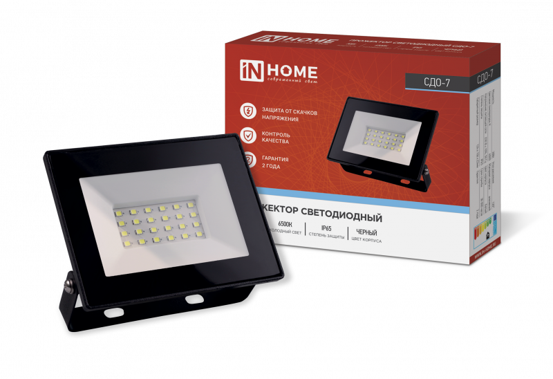 картинка Прожектор светодиодный СДО-7 30Вт 230В 6500К IP65 черный IN HOME