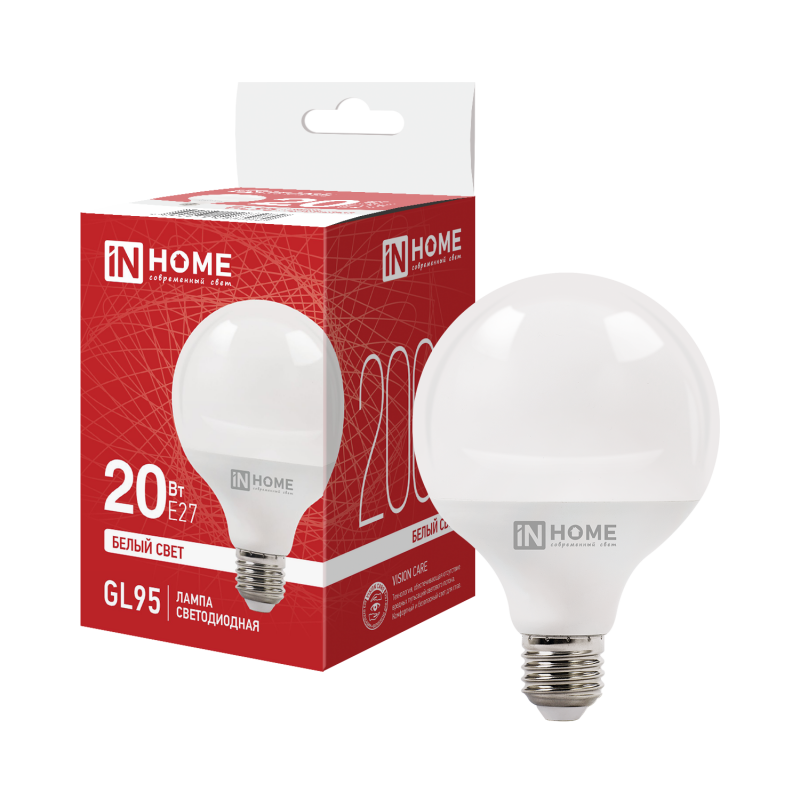 картинка Лампа светодиодная LED-GL95-VC 20Вт 230В Е27 4000К 2000Лм 95мм IN HOME