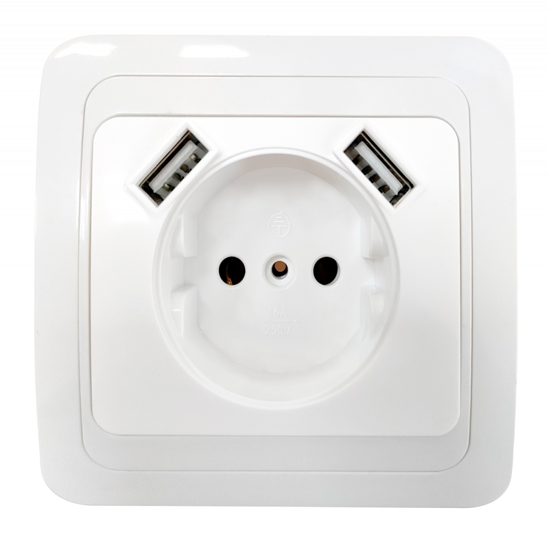 картинка Розетка одинарная CLASSICO с двумя USB белая 2147 IN HOME