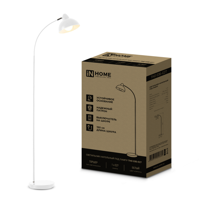 картинка Светильник напольный под лампу ТНО 03-Е27Б 230В белый плафон, белый корпус IN HOME
