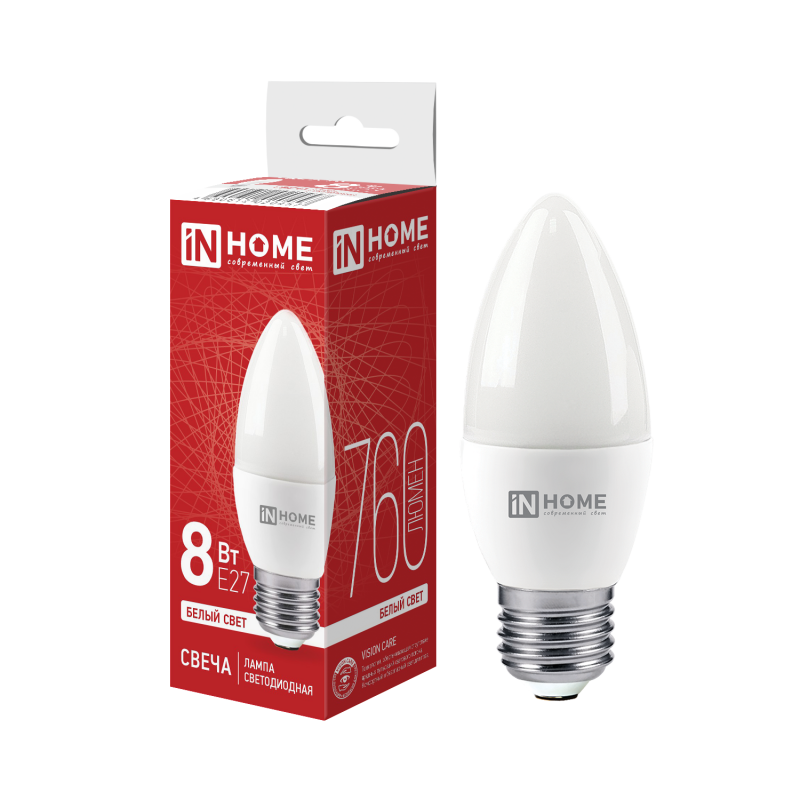картинка Лампа светодиодная LED-СВЕЧА-VC 8Вт 230В Е27 4000К 760Лм IN HOME