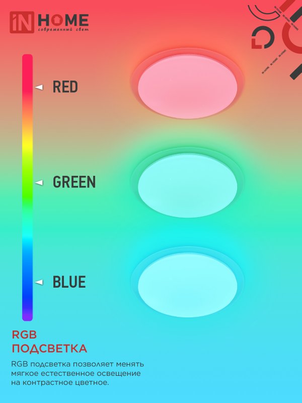 картинка Светильник светодиодный COMFORT GALAXY-RGB 75Вт 230В 3000-6500K 6000Лм 555x85мм с пультом ДУ IN HOME