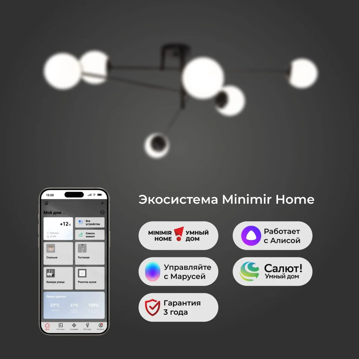 картинка Умный потолочный светильник 30181/6 черный