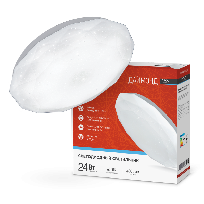 картинка Светильник светодиодный серии DECO ДАЙМОНД 24Вт 230В 6500К 2160Лм 330х55мм IN HOME