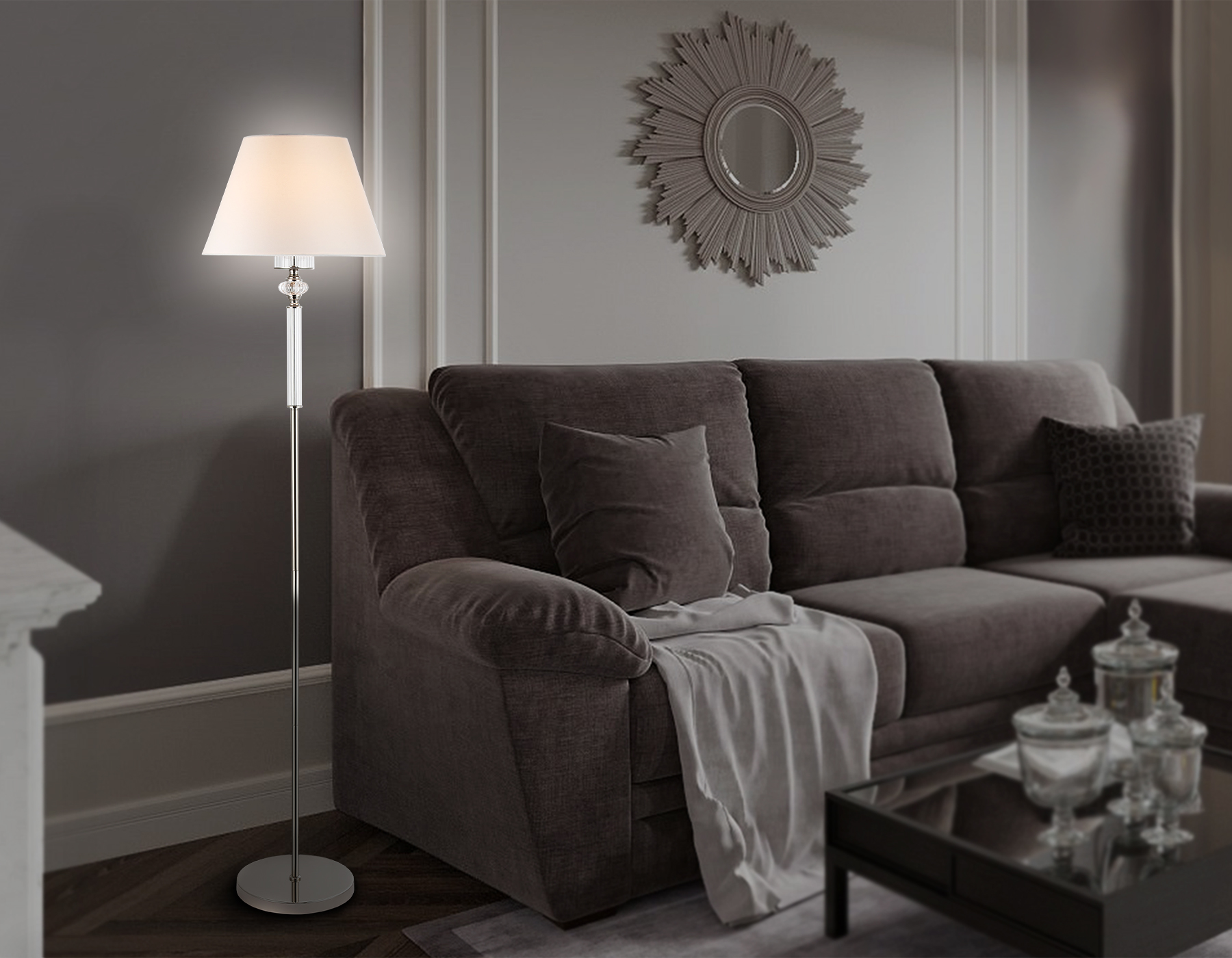 картинка Напольный светильник с абажуром и хрусталем