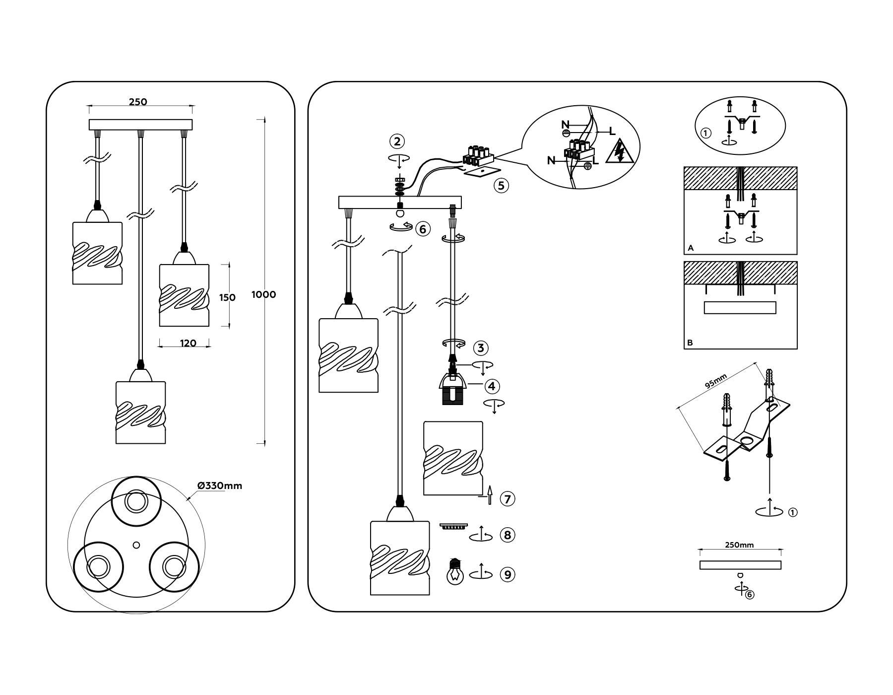 картинка Светильник подвесной со стеклянными плафонами