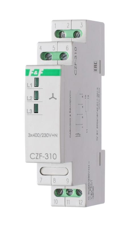 картинка Реле контроля фаз CZF-310 (1 модуль; монтаж на DIN-рейке; 3х400/230+N 8А 1NO/NC IP20) F&F EA04.001.005