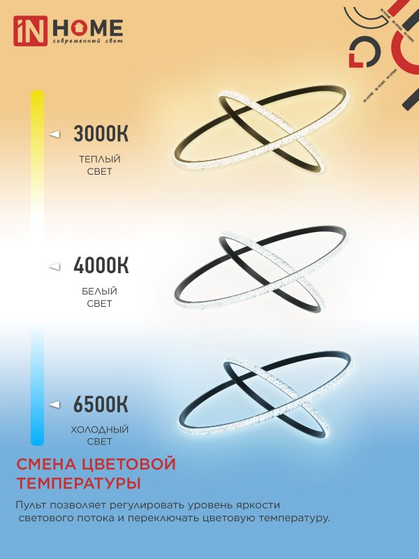 картинка Светильник светодиодный ESTETIKA RING-MYSTERY-95RC-2BL 95Вт 3000-6500K 600/400 1.2м трос пульт ДУ черный IN HOME