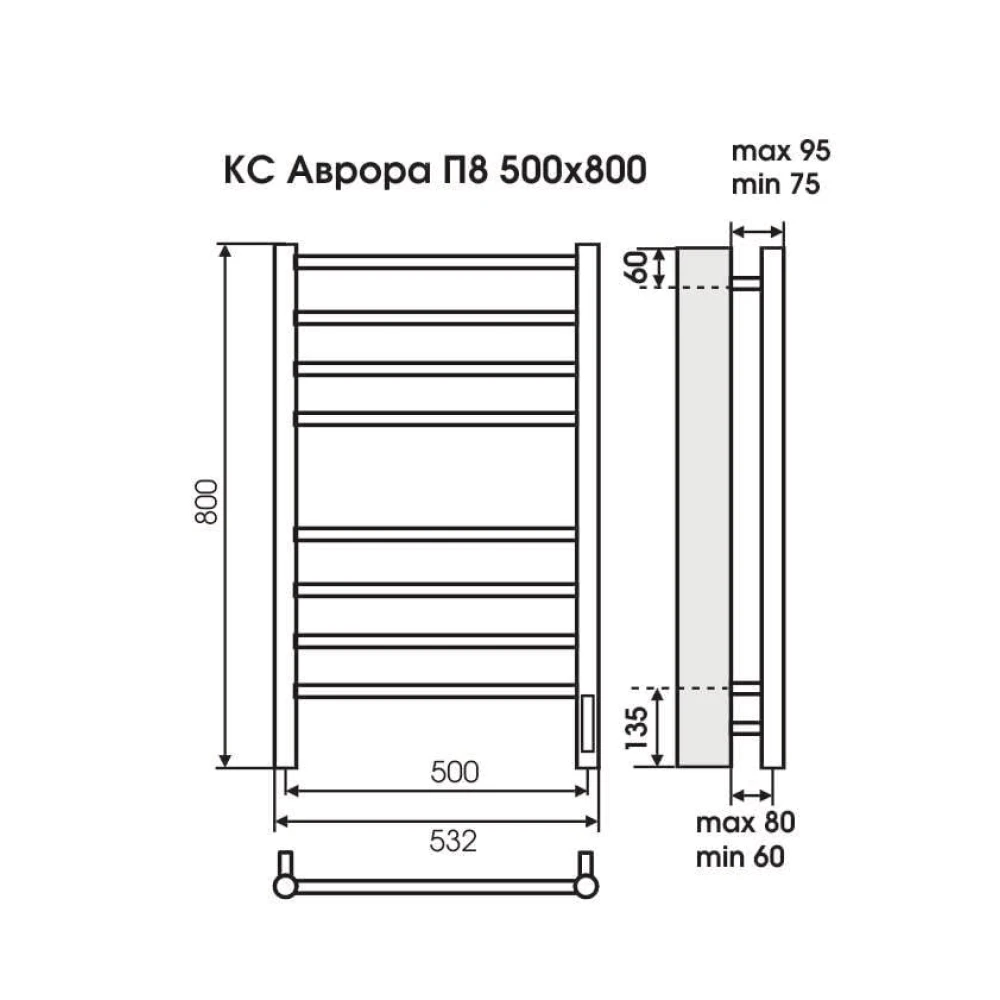 картинка Полотенцесушитель электрический TERMINUS   П8 500х800, арт.4670078527486
